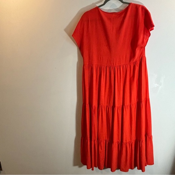 ZARA Sz L Viscose Linen Blend Tiered V-Neck Flowy Feminine Fresh Maxi Dress NEW - Picture 8 of 10
